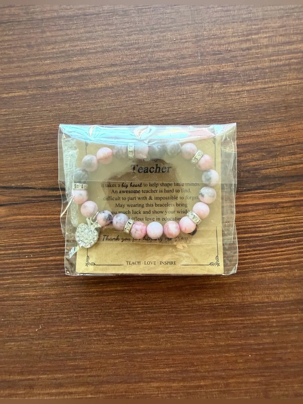 New With Tags Teacher Appreciation Gift Pink Natural Stone Beaded Bracelet